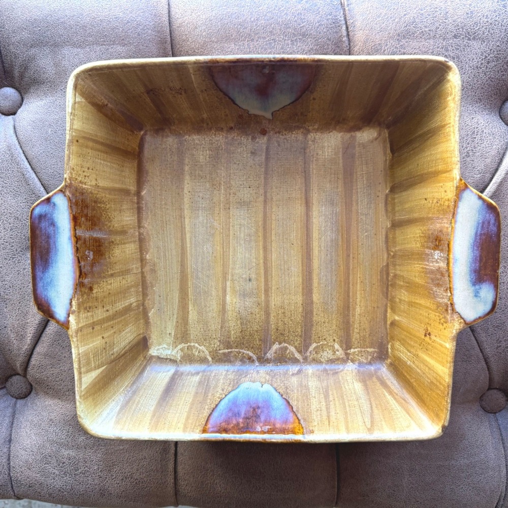 Sango Splash‎ 4951 Square Baker Casserole Dish Brown Blue Glaze Stonewear